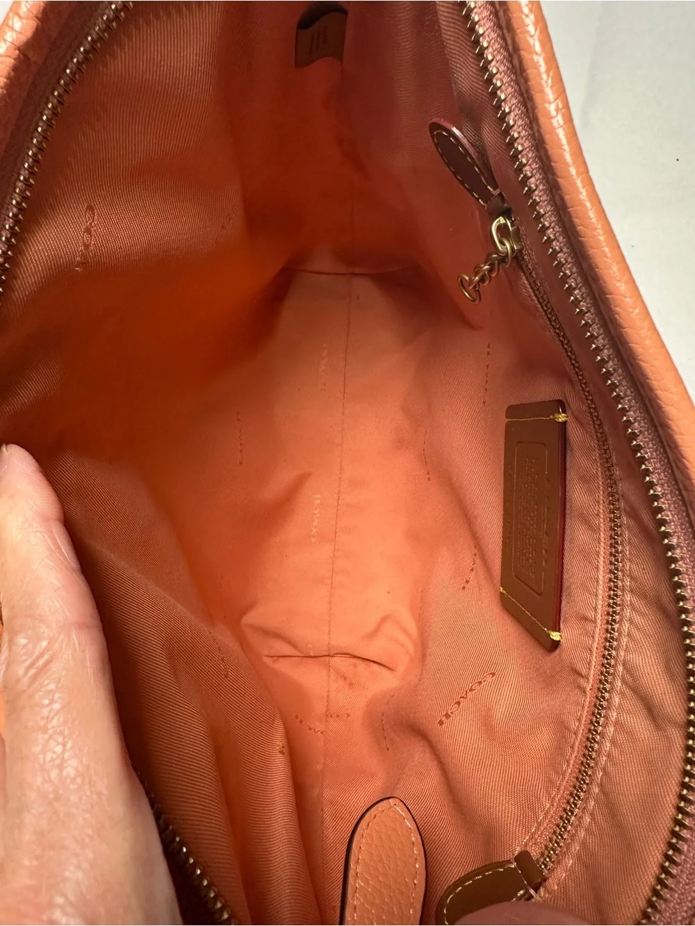 Coach Coral Orange Pebbled Leather Small Dufflet Shoulder Bag